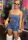 Women feminine Strapless Stretch pocket Denim Jumpsuit
