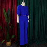 Women Elegant Solid Top and Wide Leg Pants Two-Piece Set