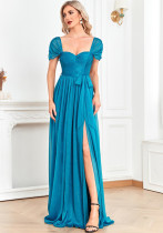 Women short sleeve square neck formal party bridesmaid dress evening dress