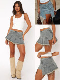 Women’s Summer Irregular Pleated A-Line Denim Mini Skirt