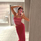 Women summer backless halter neck mesh see-through dress