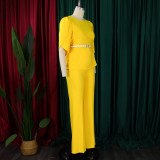 Women Elegant Solid Top and Wide Leg Pants Two-Piece Set