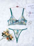 Women Lace Embroidery Mesh See-Through Bikini Sexy Underwear Two-piece Set
