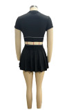 Women Casual Crop Polo T-shirt And Skirt Two-piece Set