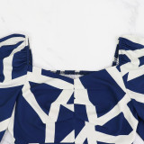 Pleated Printed Summer Short Sleeve Casual Midi Dress