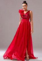 Luxury Sleeveless V-Neck Slit Evening Gown