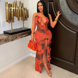 Women's Strap Hollow Lace Slit Dress