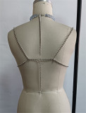 Strap Beaded Tassel Halter Tank Top Party Performance Outfit