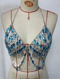 Sexy Low-Back Halter Neck Jewel Blocked Tank Top