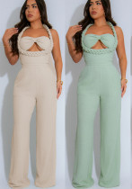 High-Waist Braided Strap Sleeveless Wide-Leg Jumpsuit