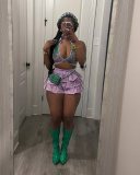 Printed Ruffle Elastic Waist Casual Shorts Set