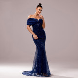 Luxury Off-Shoulder Sequin Fishtail Evening Dress