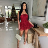 Strapless Lace Solid Color Chic Short Romper