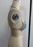 Strap Beaded Tassel Halter Tank Top Party Performance Outfit