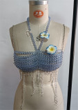 Strap Beaded Tassel Halter Tank Top Party Performance Outfit