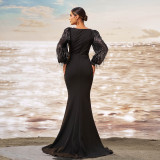 Luxury Long-Sleeve Fishtail Evening Gown