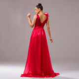 Luxury Sleeveless V-Neck Slit Evening Gown