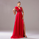 Luxury Sleeveless V-Neck Slit Evening Gown