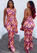 Elegant Printed Halter Wide-Leg Jumpsuit