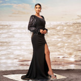 Luxury Long-Sleeve Fishtail Evening Gown
