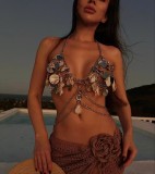Layered Sequin Shell Bra Body Chain Necklace
