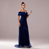 Luxury Off-Shoulder Sequin Fishtail Evening Dress