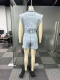 Casual Washed Denim Loose Short Jumpsuit