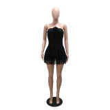 Strapless Lace Solid Color Chic Short Romper
