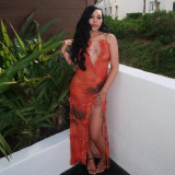 Women's Strap Hollow Lace Slit Dress
