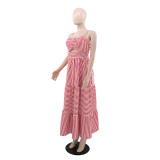 Women's Striped Strap Casual Midi Dress