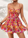 Women's Floral Square Neck Mini Dress Spring Summer Beachwear