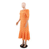 Chic Elegant Printed Three-Quarter Sleeve Casual Midi Dress