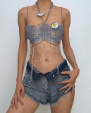 Strap Beaded Tassel Halter Tank Top Party Performance Outfit
