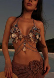 Layered Sequin Shell Bra Body Chain Necklace