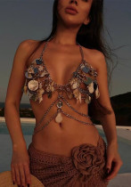 Layered Sequin Shell Bra Body Chain Necklace