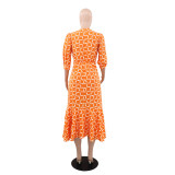 Chic Elegant Printed Three-Quarter Sleeve Casual Midi Dress