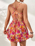 Women's Floral Square Neck Mini Dress Spring Summer Beachwear