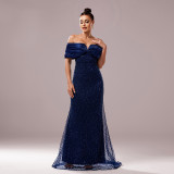 Luxury Off-Shoulder Sequin Fishtail Evening Dress