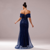 Luxury Off-Shoulder Sequin Fishtail Evening Dress