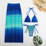 Women gradient mesh beach long skirt sexy bikini bikini Three-Piece