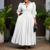 Women Elegant Long Sleeve Solid Maxi African Shirt Dress