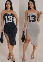 Women Summer Irregular Print Strapless Dress Women Summer Irregular Print Strapless Dress