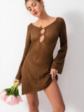 Women Summer Holidaysknitting Hollow Sexy Backless Bikini Cover-up Dress Beach Dress