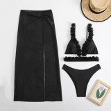 Women solid lace sexy mesh long skirt swimsuit Three-Pieces