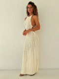 Women Sexy Hollow Backless Slit Halter Neck Lace-Up Knitting Dress Beach Dress