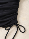 Women mesh patchwork drawstring sexy one-piece swimsuit