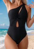 Women solid one-shoulder cross hollow sexy one-piece swimsuit