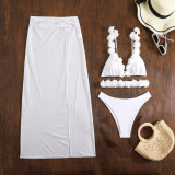 Women solid lace sexy mesh long skirt swimsuit Three-Pieces