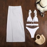 Women solid lace sexy mesh long skirt swimsuit Three-Pieces