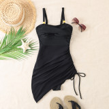 Women mesh patchwork drawstring sexy one-piece swimsuit